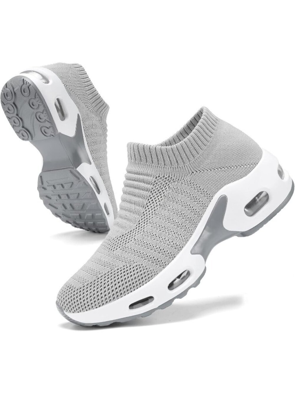 Women's Grey Mesh Light Weight Pull-On Air Cushion Slip on Sock Walking Sneaker